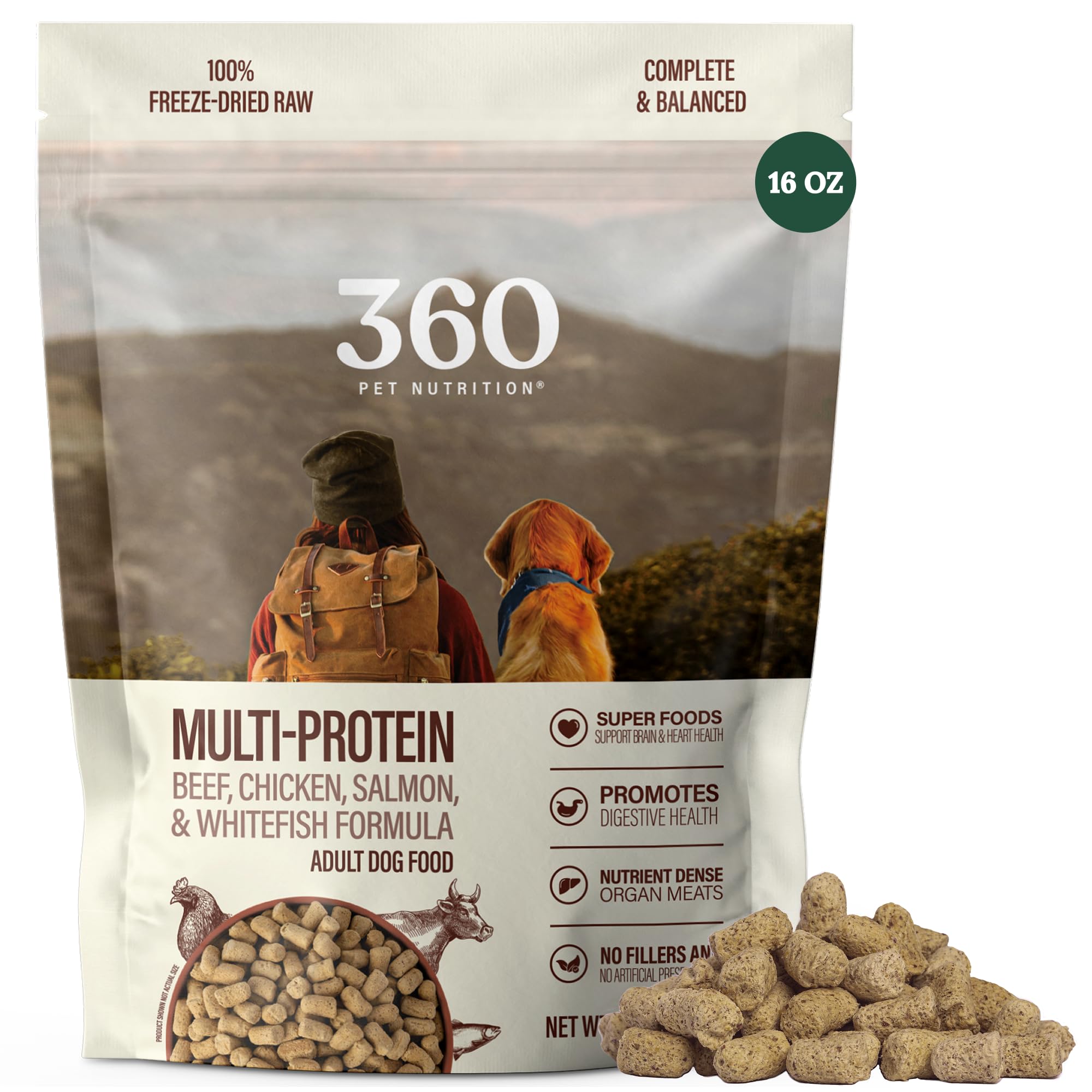 360 Pet Nutrition alimento liofilizado para perros con proteínas múltiples para paladar exigente