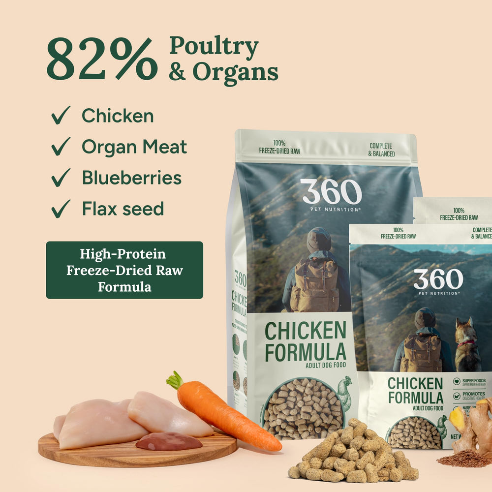 360 Pet Nutrition fabricado en EE. UU., respaldo de calidad con ingredientes reales.