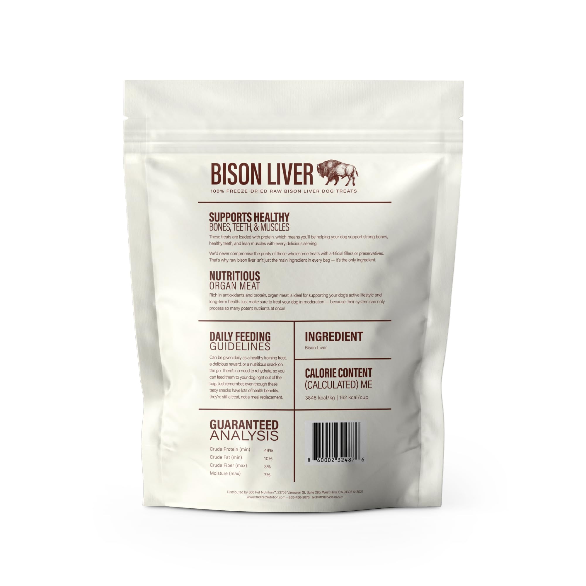 360 Pet Nutrition hígado de bisonte liofilizado, opción para perros con digestión sensible.