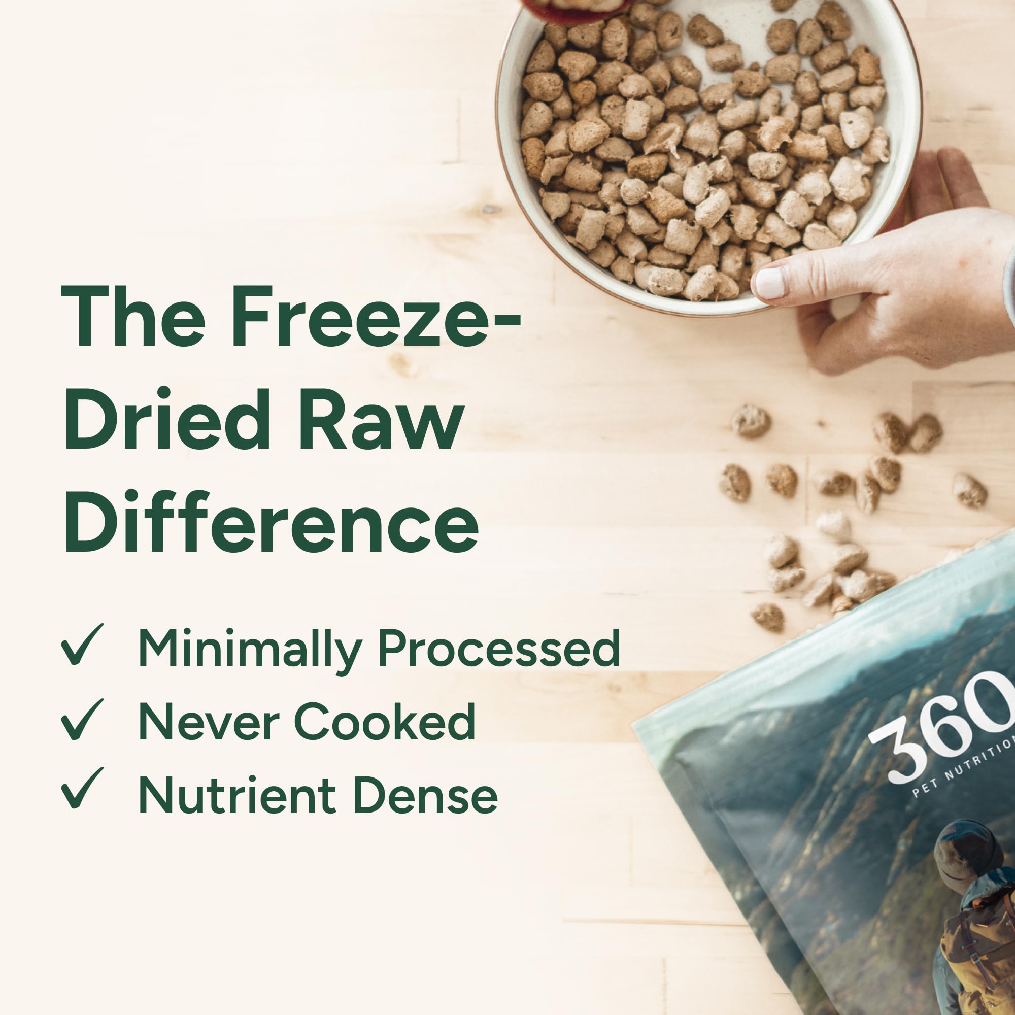 360 Pet Nutrition ingredientes de alta calidad para una dieta sabrosa y completa.