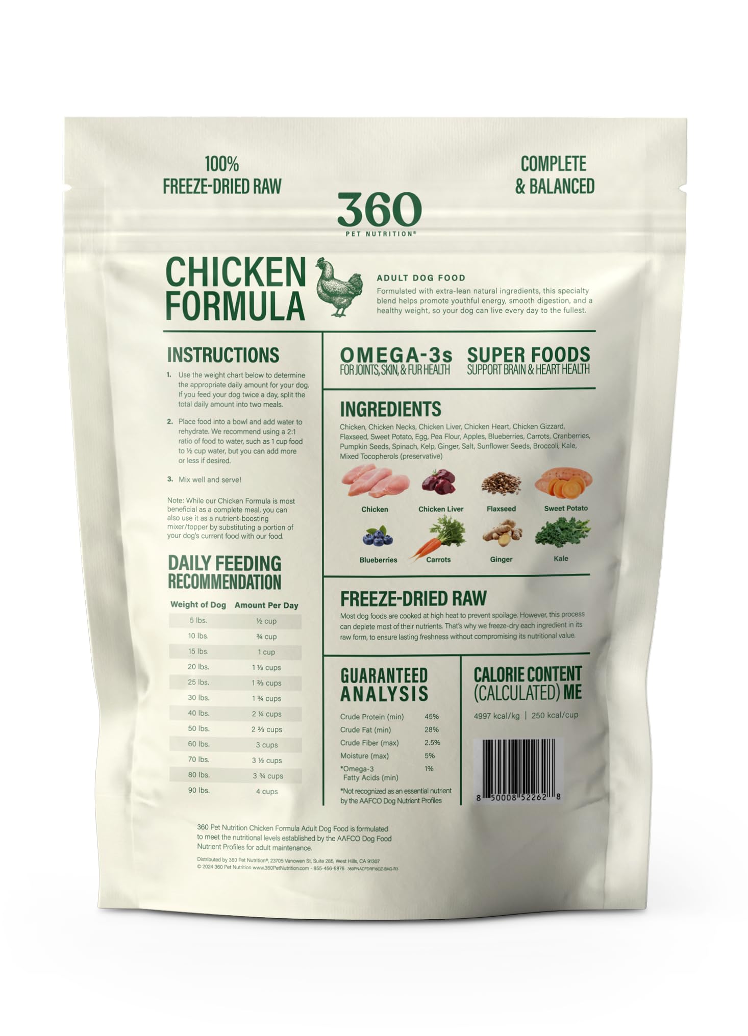 360 Pet Nutrition práctico para servir como comida principal o aderezo diario.