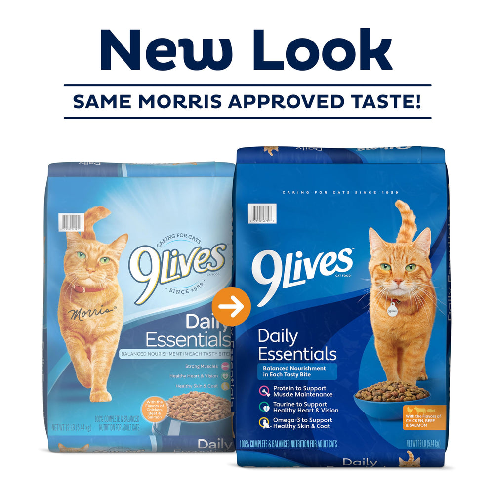9Lives Daily Essentials crocantes de carne para gatos adultos.