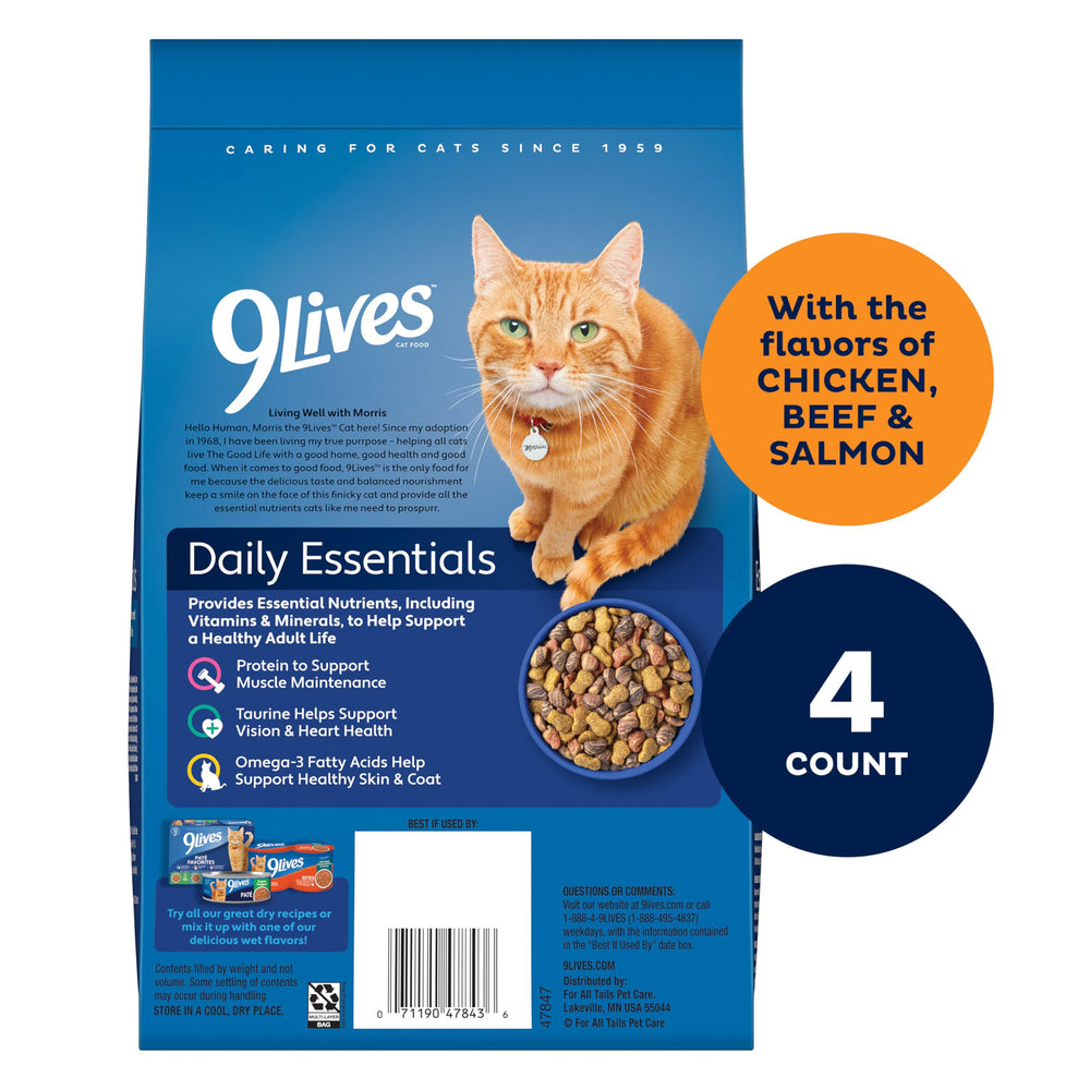 9Lives Daily Essentials crocantes de salmón para gatos adultos.
