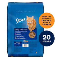 9Lives Esenciales Diarios: ingredientes con salmón, pollo y res para sabor y balance