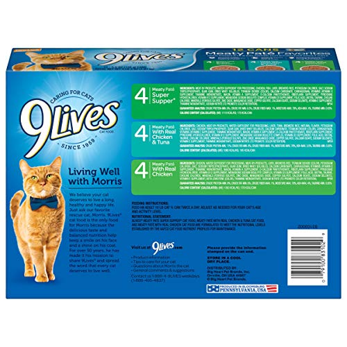 9Lives Paté Favorites, lata con pollo real, paté jugoso para alimentar con gusto