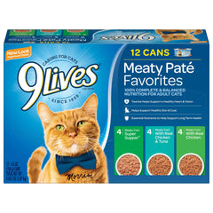 9Lives Paté Favorites, variedad de latas, conveniencia para la rutina diaria