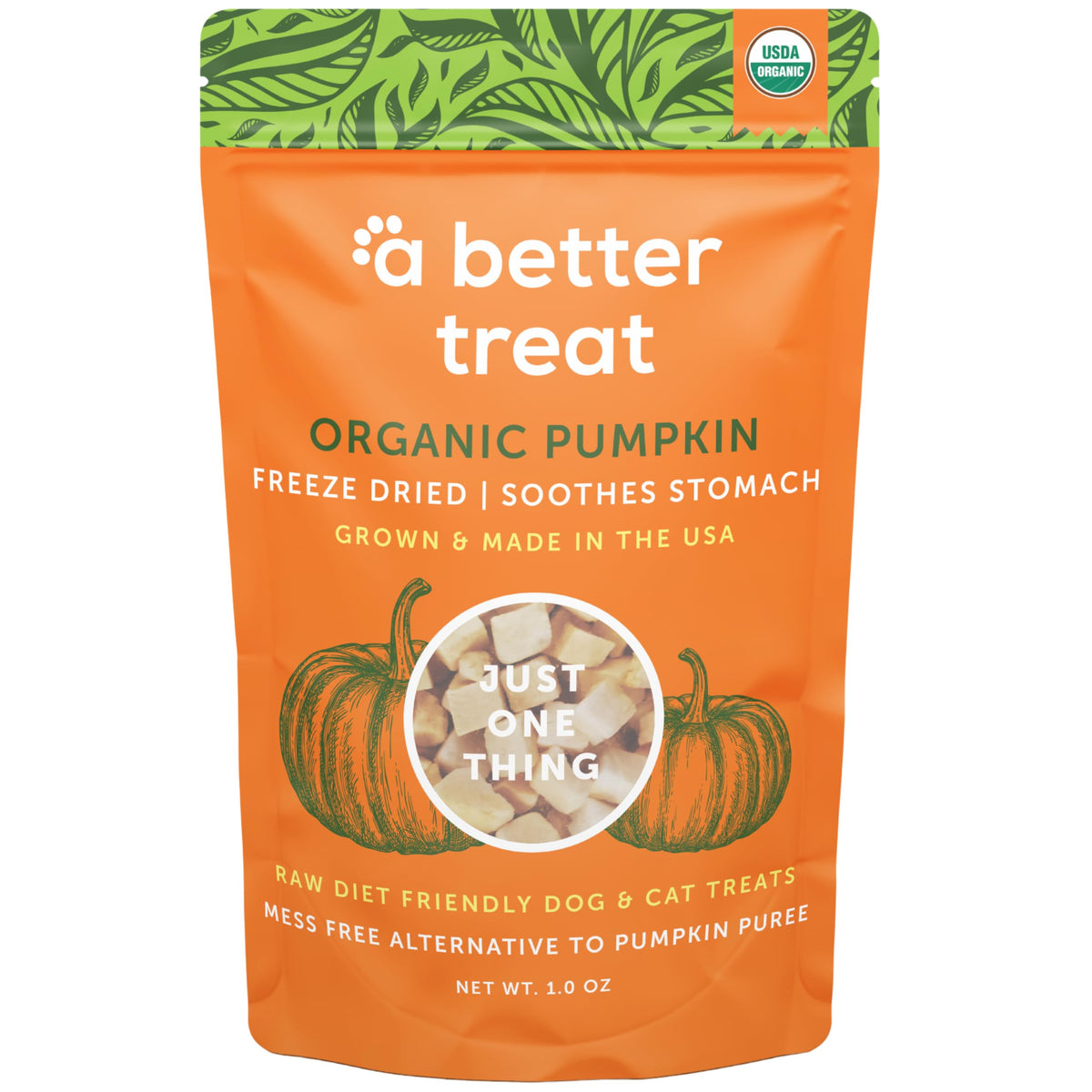 A Better Treat freeze-dried pumpkin treats closeup for premium single-ingredient rewards.