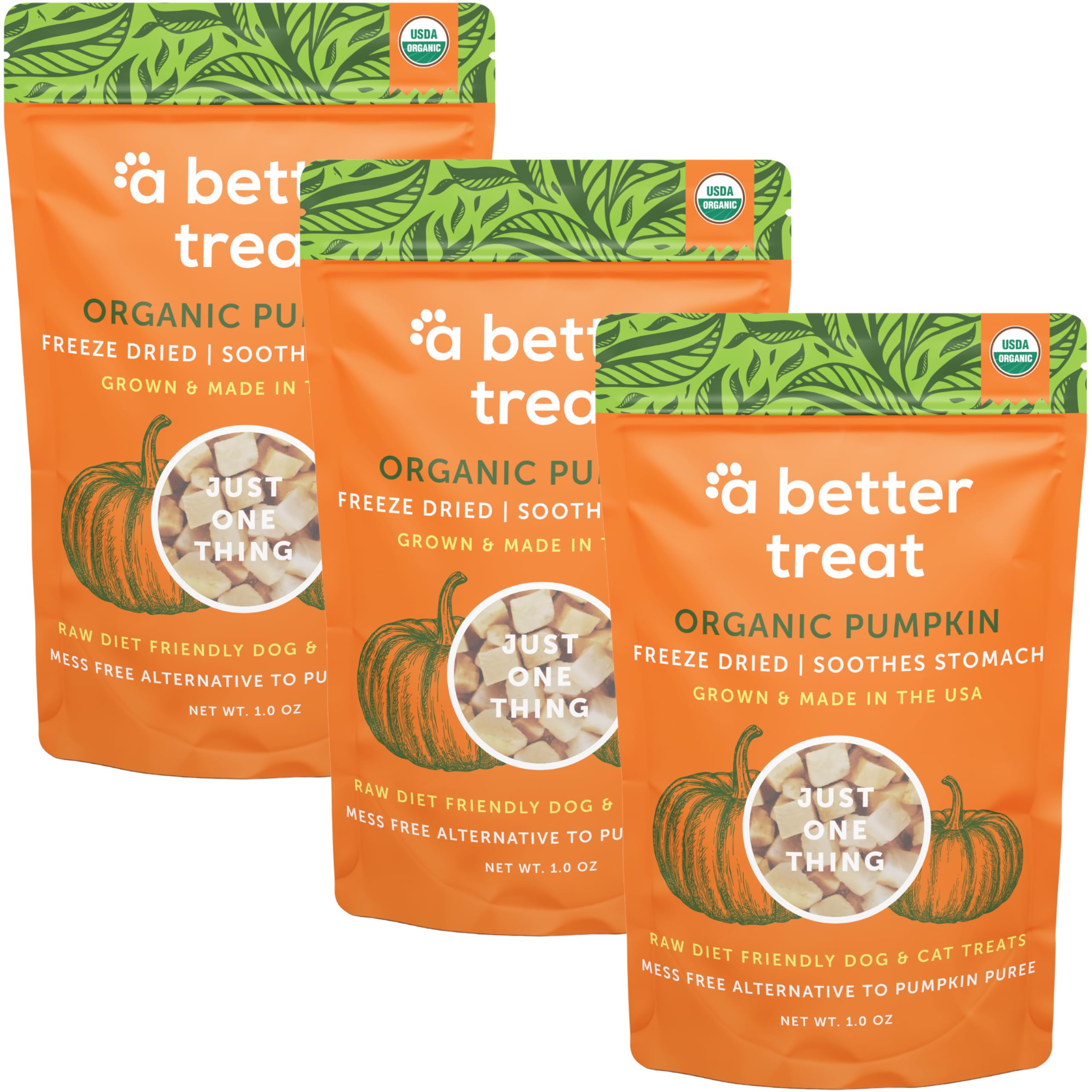 Premios A Better Treat pumpkin secos para perros y gatos, ideal para entrenamiento.
