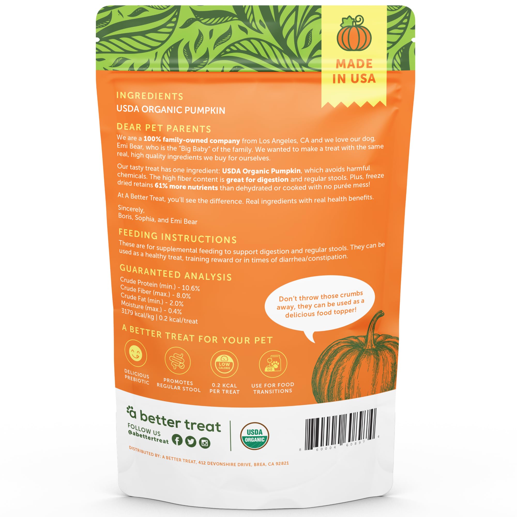 Producto orgánico sin aditivos de A Better Treat, enfoque natural.