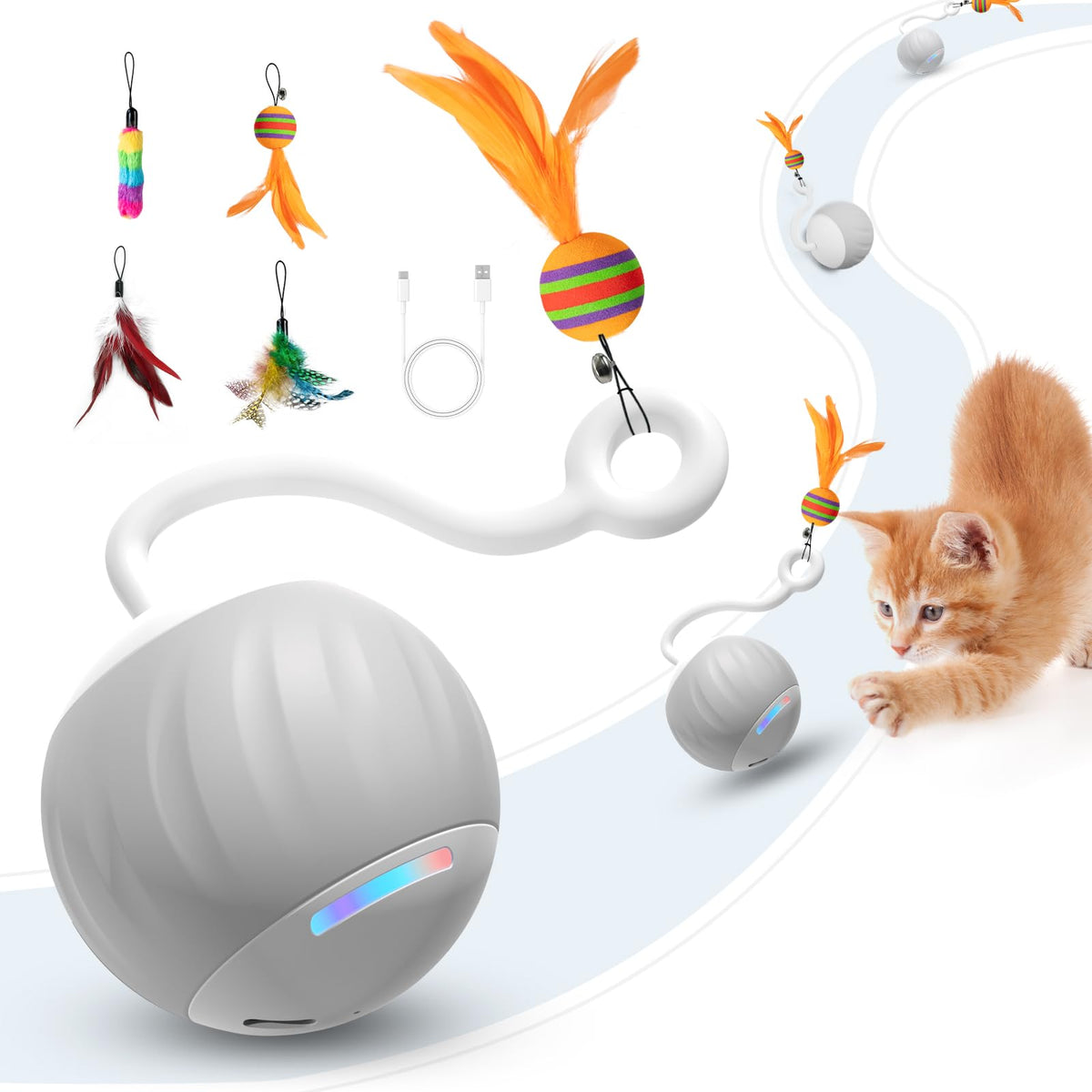AAA AMUSANG bola interactiva para gatos con luces LED que estimula la curiosidad y juego