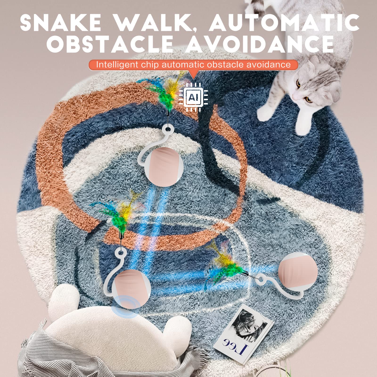 AAA AMUSANG juguete para gatos con dos velocidades, ideal para juego activo.