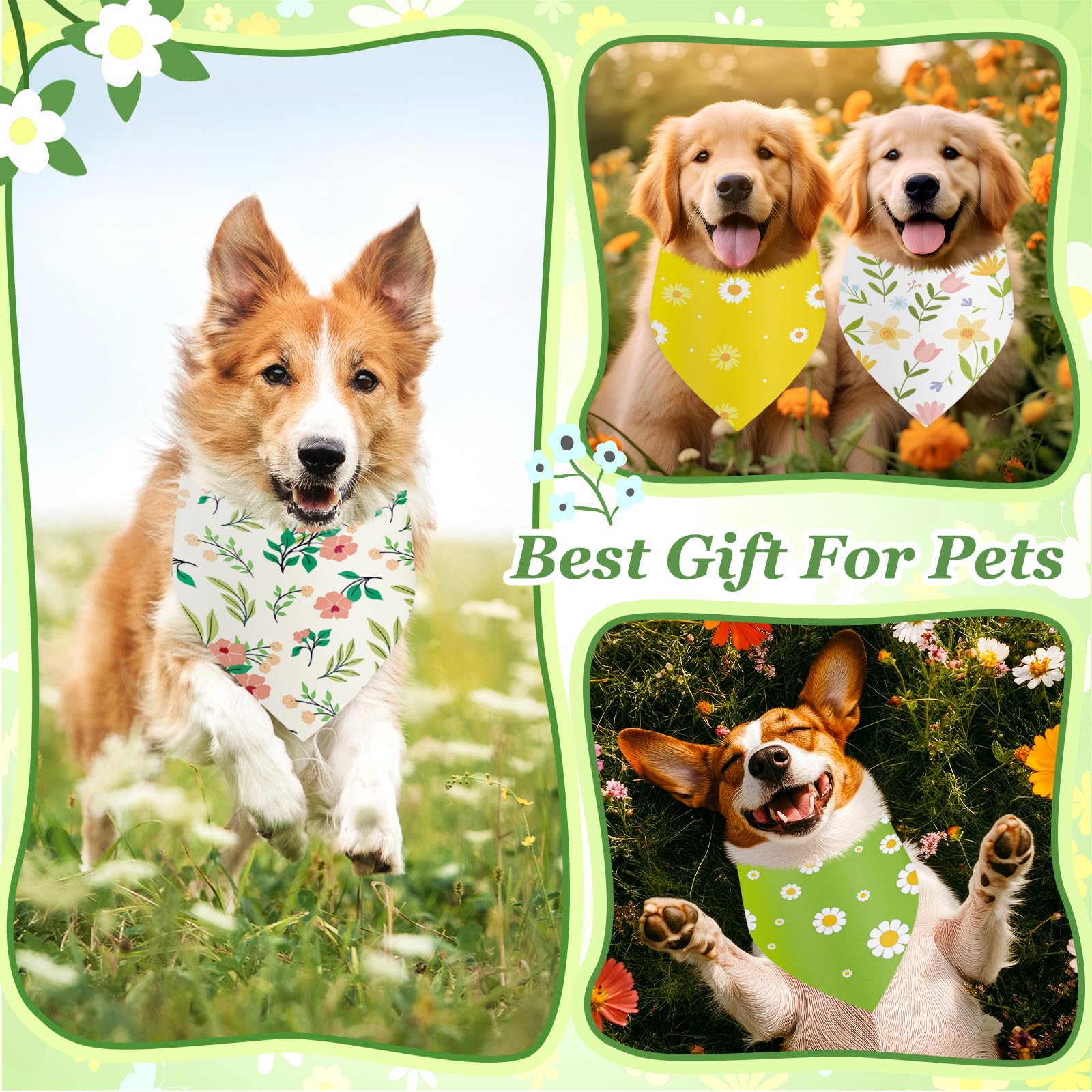 Bandanas Abbylike para perro en primavera, flores coloridas para un look vibrante