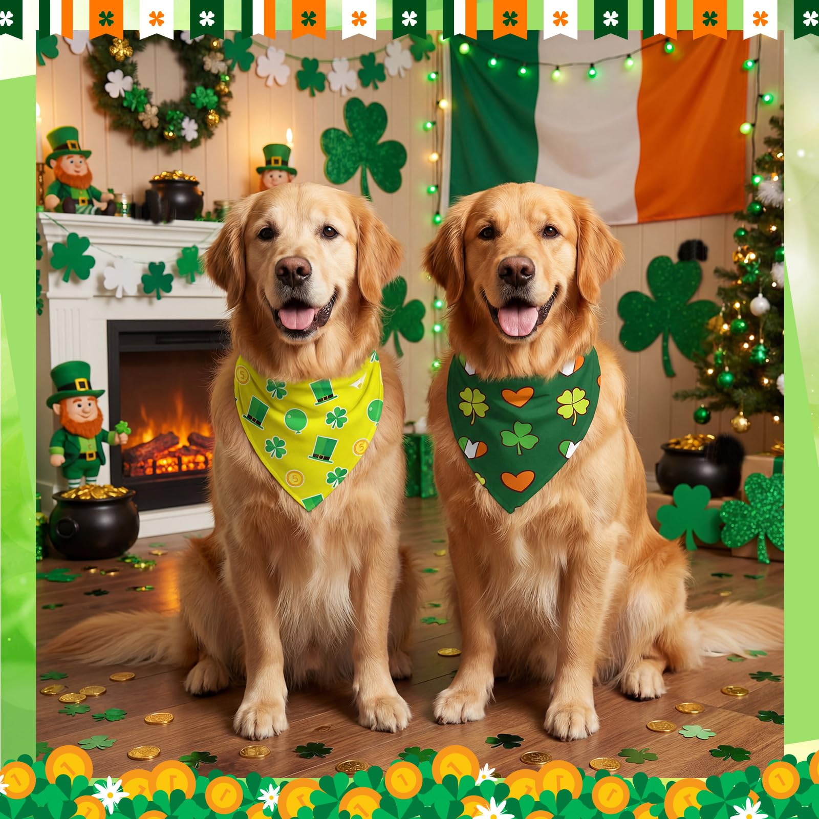 Abbylike bandanas para perros en verde y blanco, colores vibrantes para fiestas.