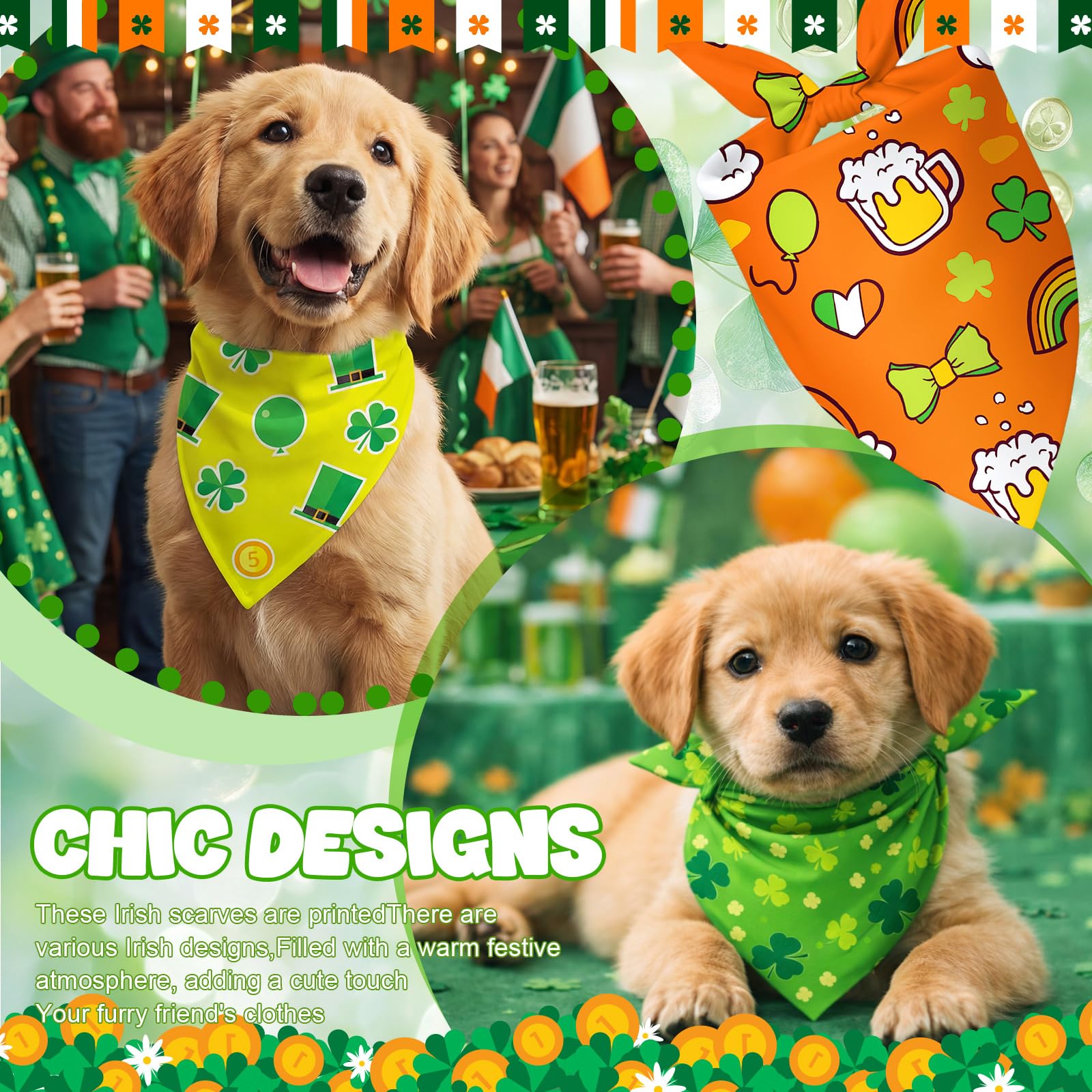 Bandana Abbylike disenos irlandeses verdes para perros, perfecto para fiestas