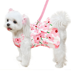 ABRRLO Vestido para perro pequeño con estampado floral rosa, cómodo para paseos y fotos.