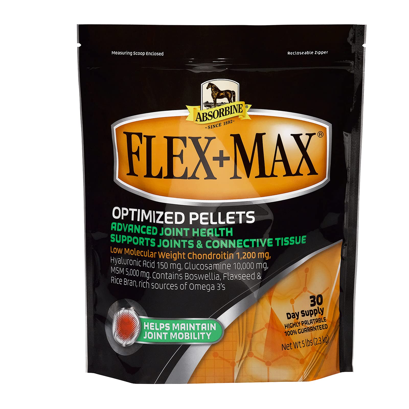 Absorbine Flex+Max: caja de 5 libras con pellets fáciles de usar para caballos.