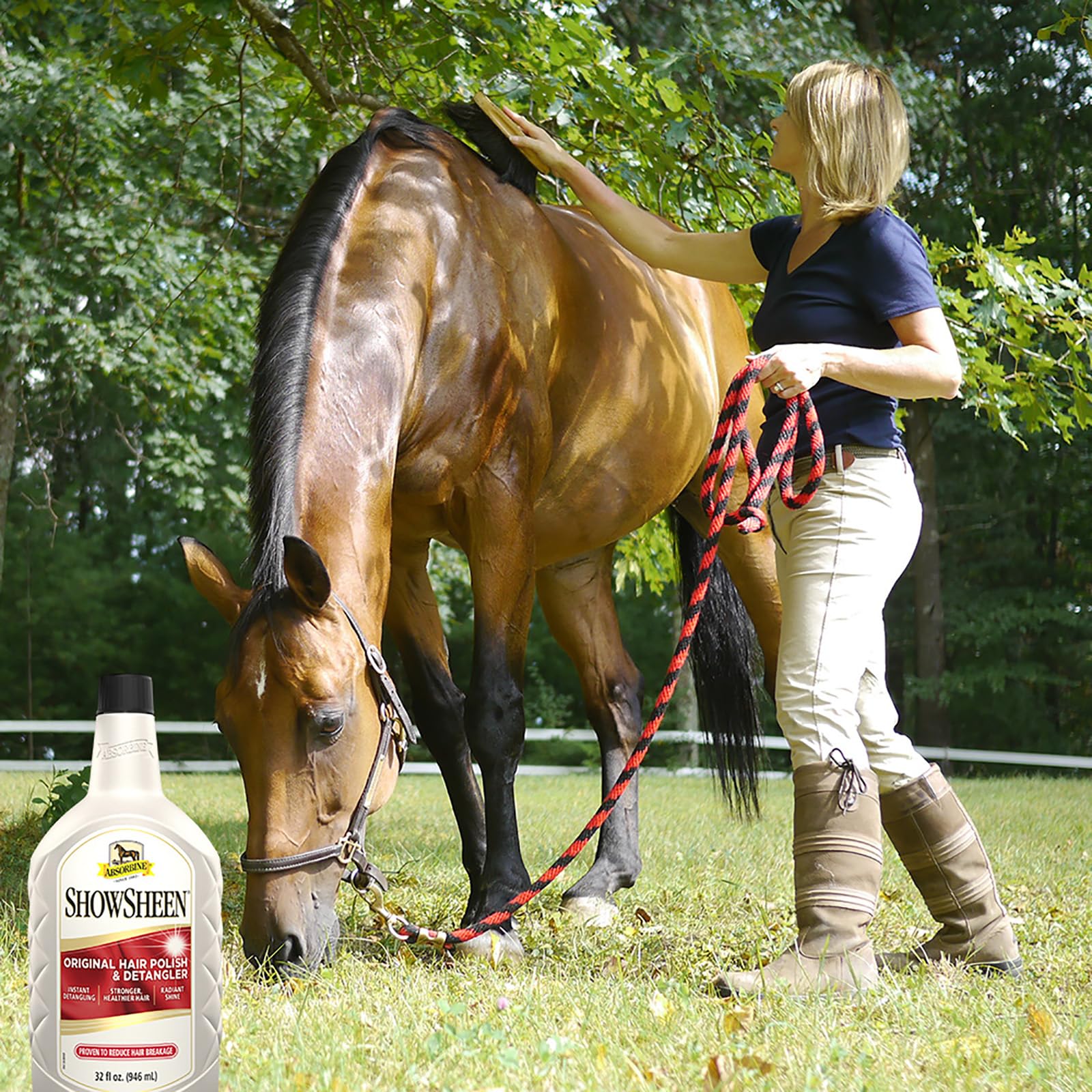 Desenredado instantáneo con Absorbine ShowSheen para pelaje suave.