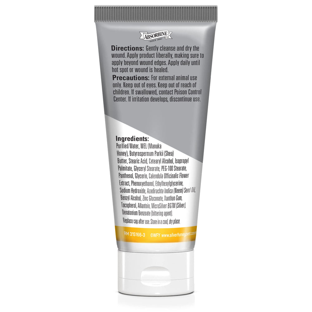 Absorbine Silver Honey Ungüento aplicado en herida de perro para cuidado suave