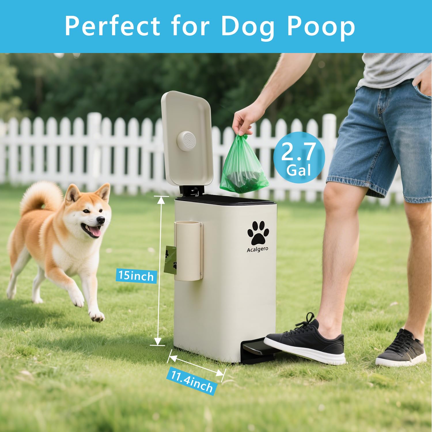 Acalgero basurero exterior para perros con control de olor, mantiene el área fresca por más tiempo.