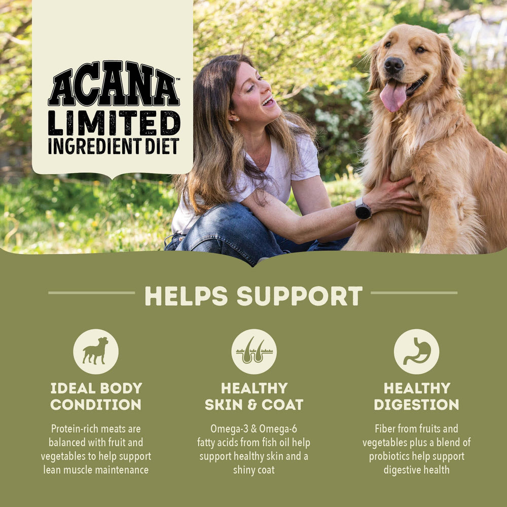 ACANA 65 por ciento de ingredientes animales de una sola fuente para nutrición concentrada.