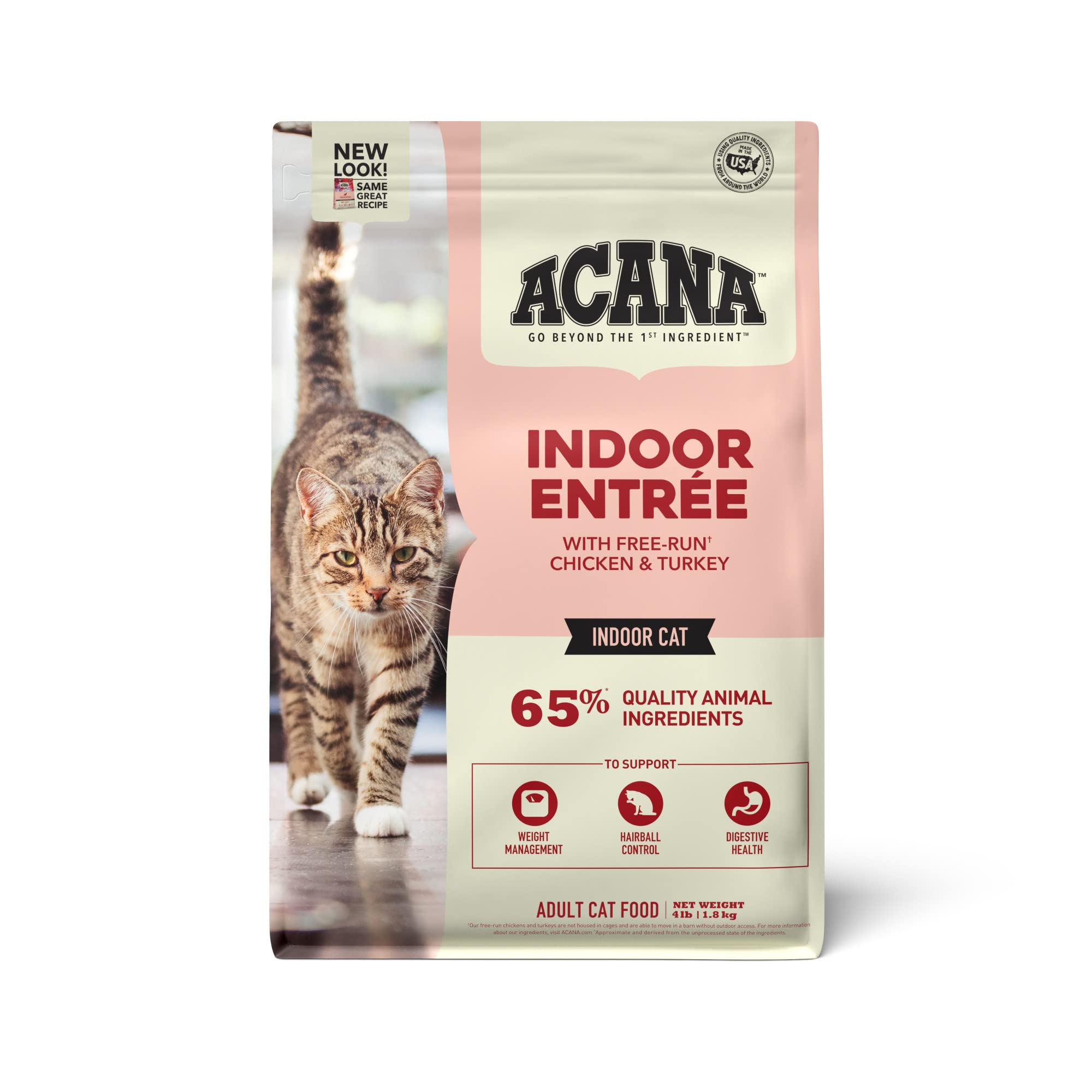 ACANA Indoor Entree en bolsa de 4 libras para gatos interiores; sabor completo.