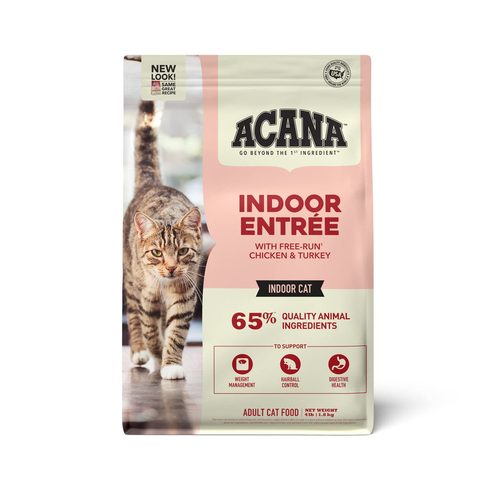 ACANA Indoor Entree en bolsa de 4 libras para gatos interiores; sabor completo.