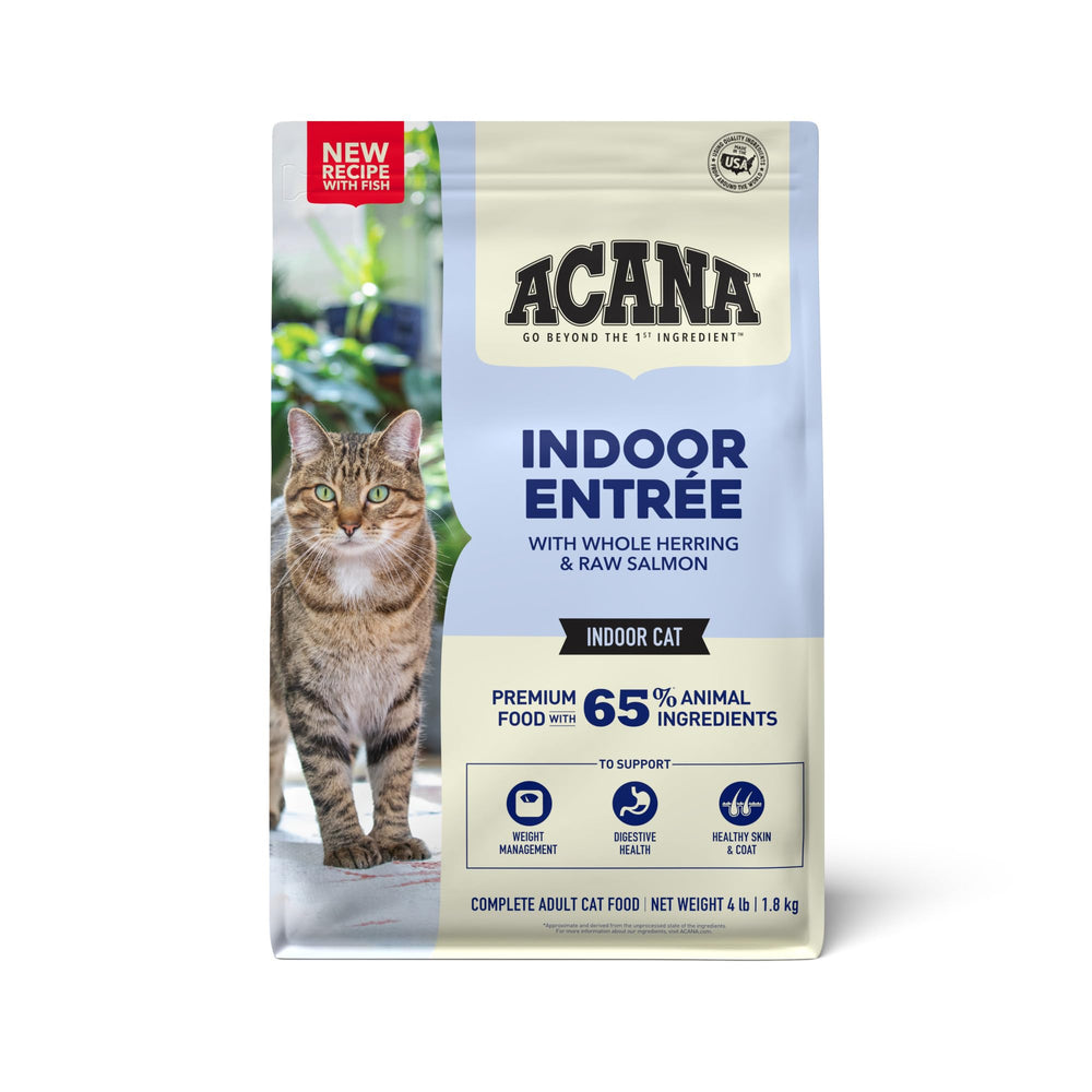 ACANA Indoor Entrée croquetas densas, ayuda a mantener un peso saludable en gatos de interior.