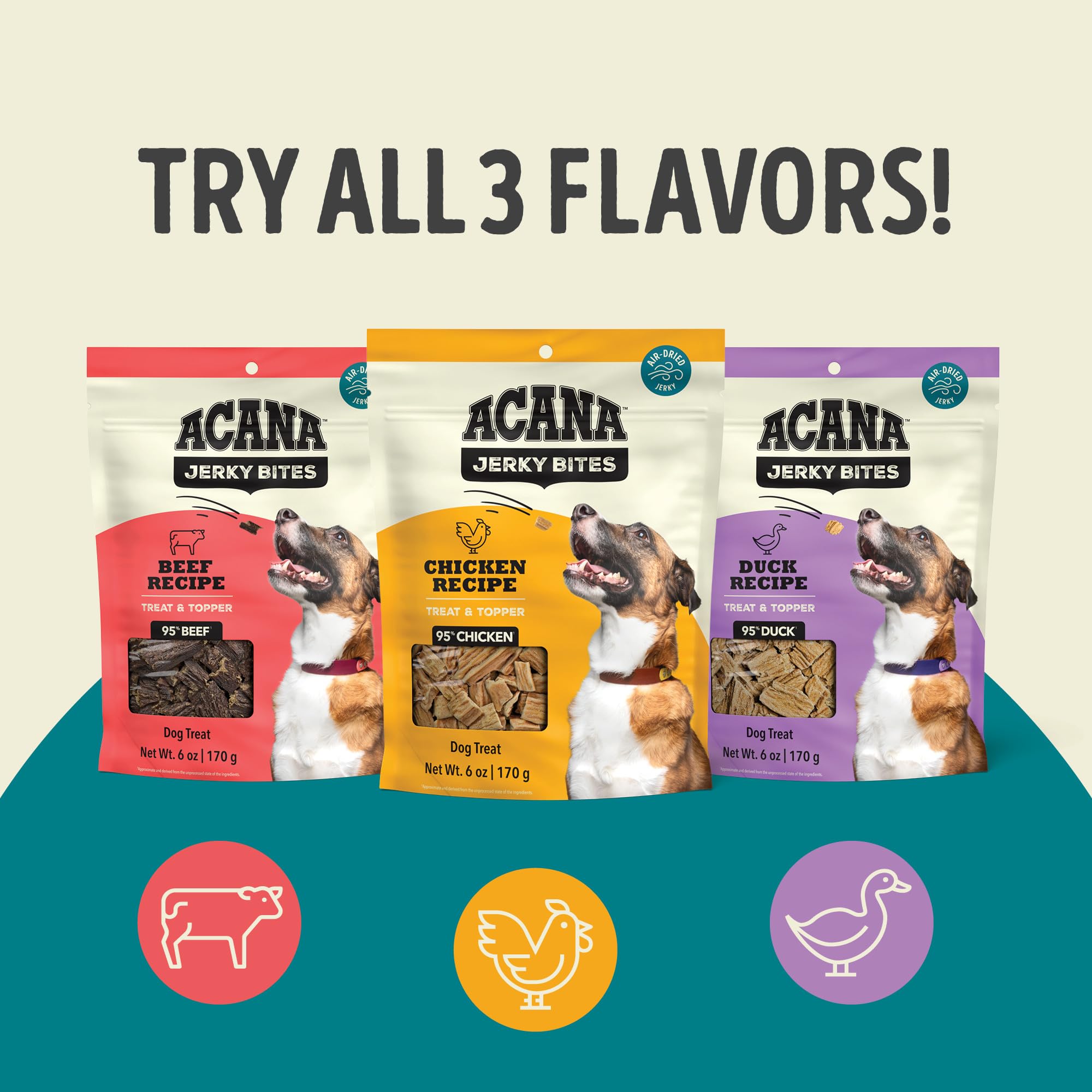 ACANA Jerky Bites pollo, para-topper, realza la comida diaria.