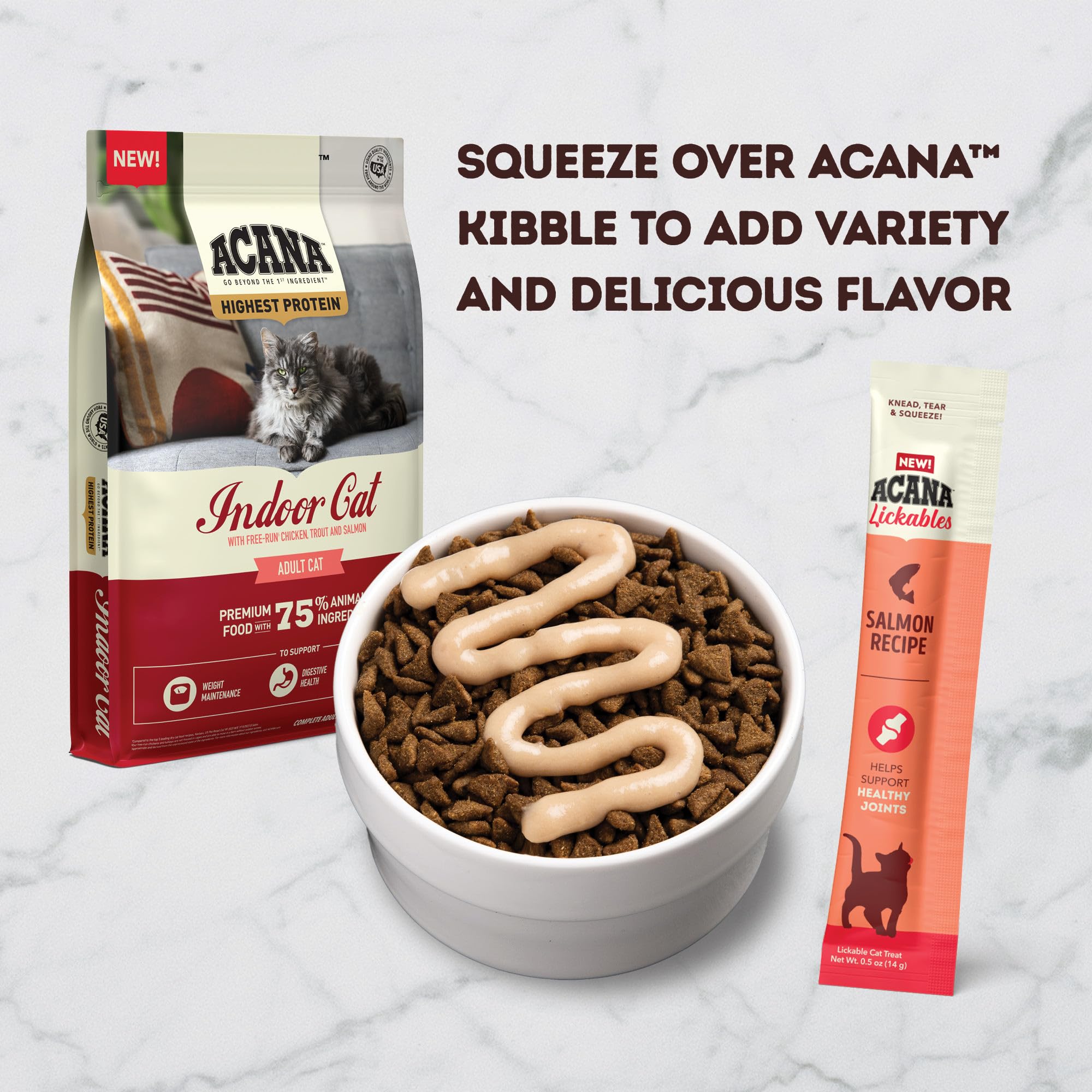ACANA Lickables con proteína de salmón para una experiencia sabrosa.