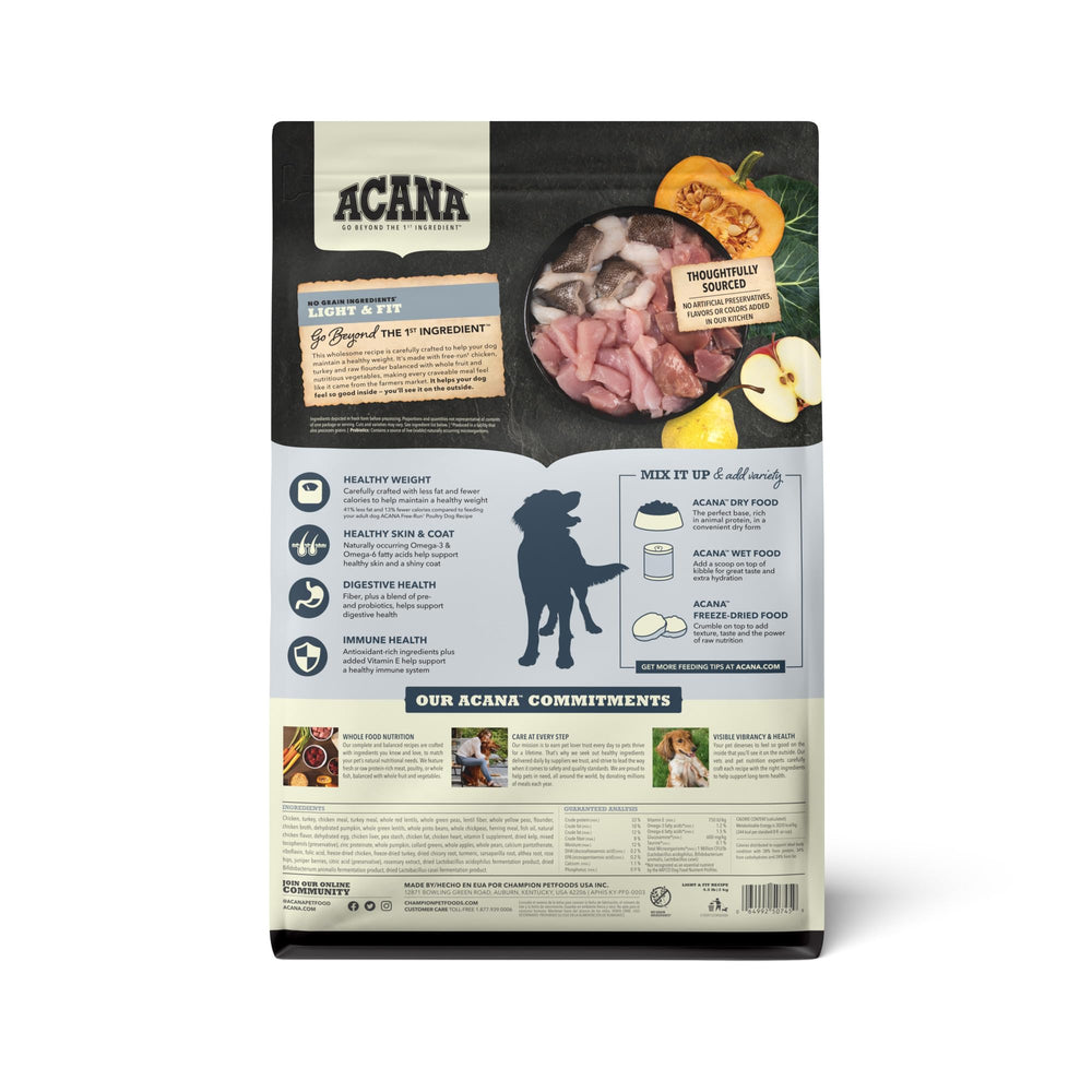 ACANA Light & Fit croquetas alto-proteína para perros activos.
