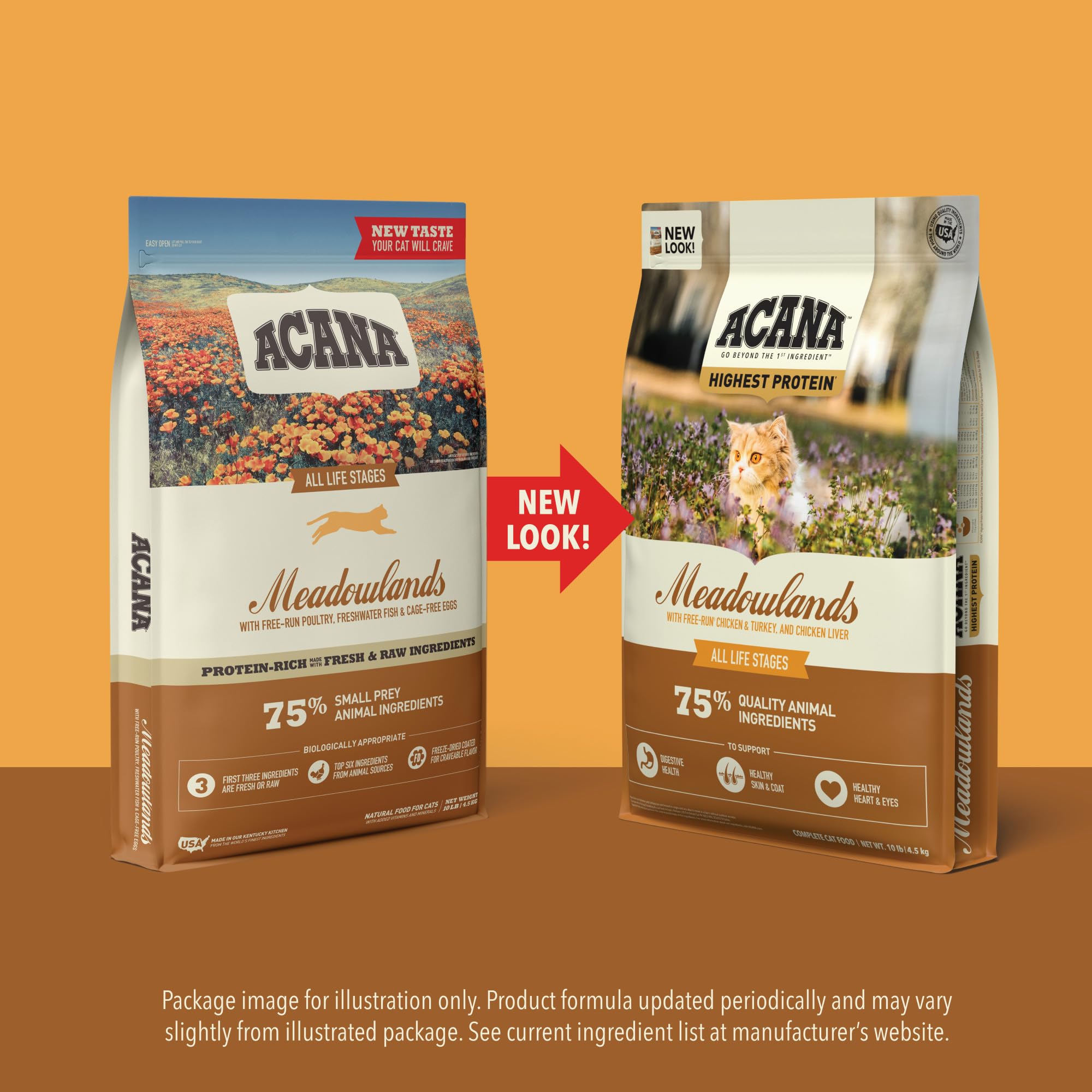 ACANA Meadowlands comida seca para gatos elaborada en Estados Unidos.