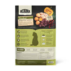 ACANA Grasslands: pato, pollo, pavo y huevo para proteína balanceada.