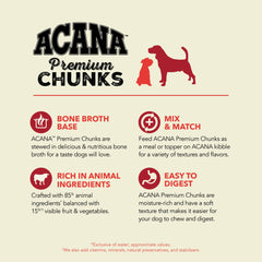 ACANA Premium Chunks Beef Recipe caldo nutritivo para hidratación y sabor.