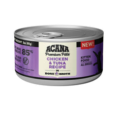 ACANA Premium Pate Gatito, ingredientes principales pollo y atún, sin granos.