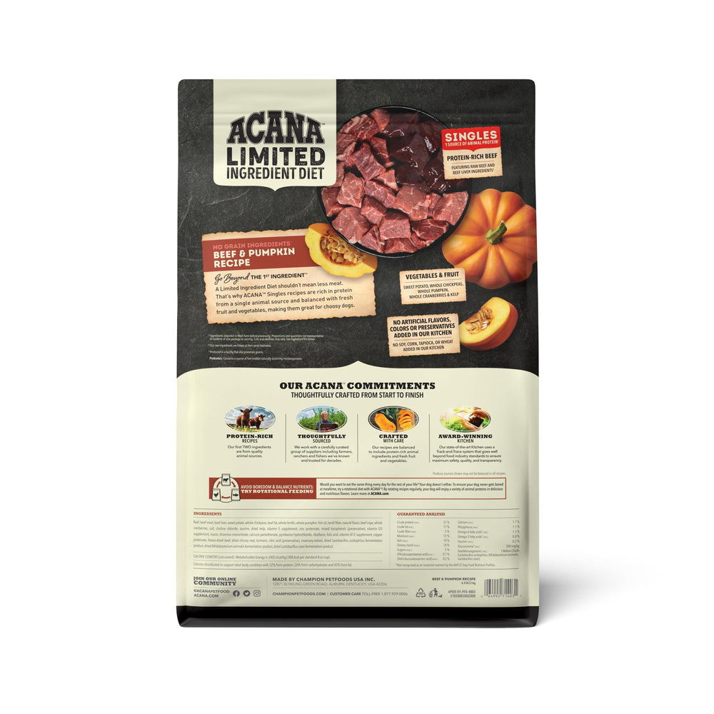 ACANA Singles croquetas en bolsa de 4.5 lb para perros.
