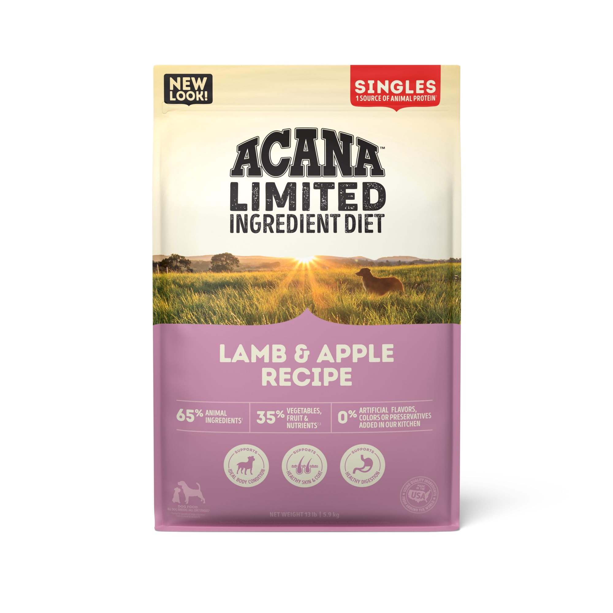 ACANA Singles croquetas de cordero y manzana para perros, sabor crujiente para cada comida