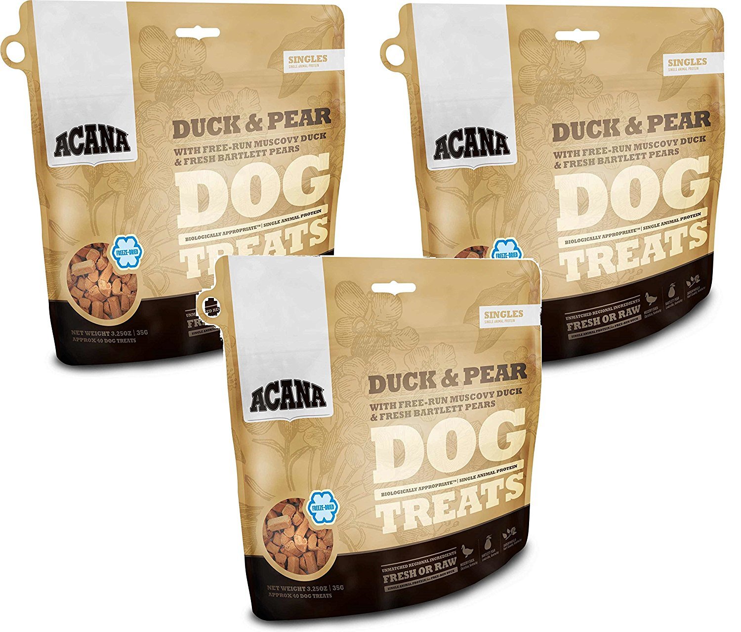 ACANA Singles pato y peras: snack sabroso y fácil de digerir para perros.