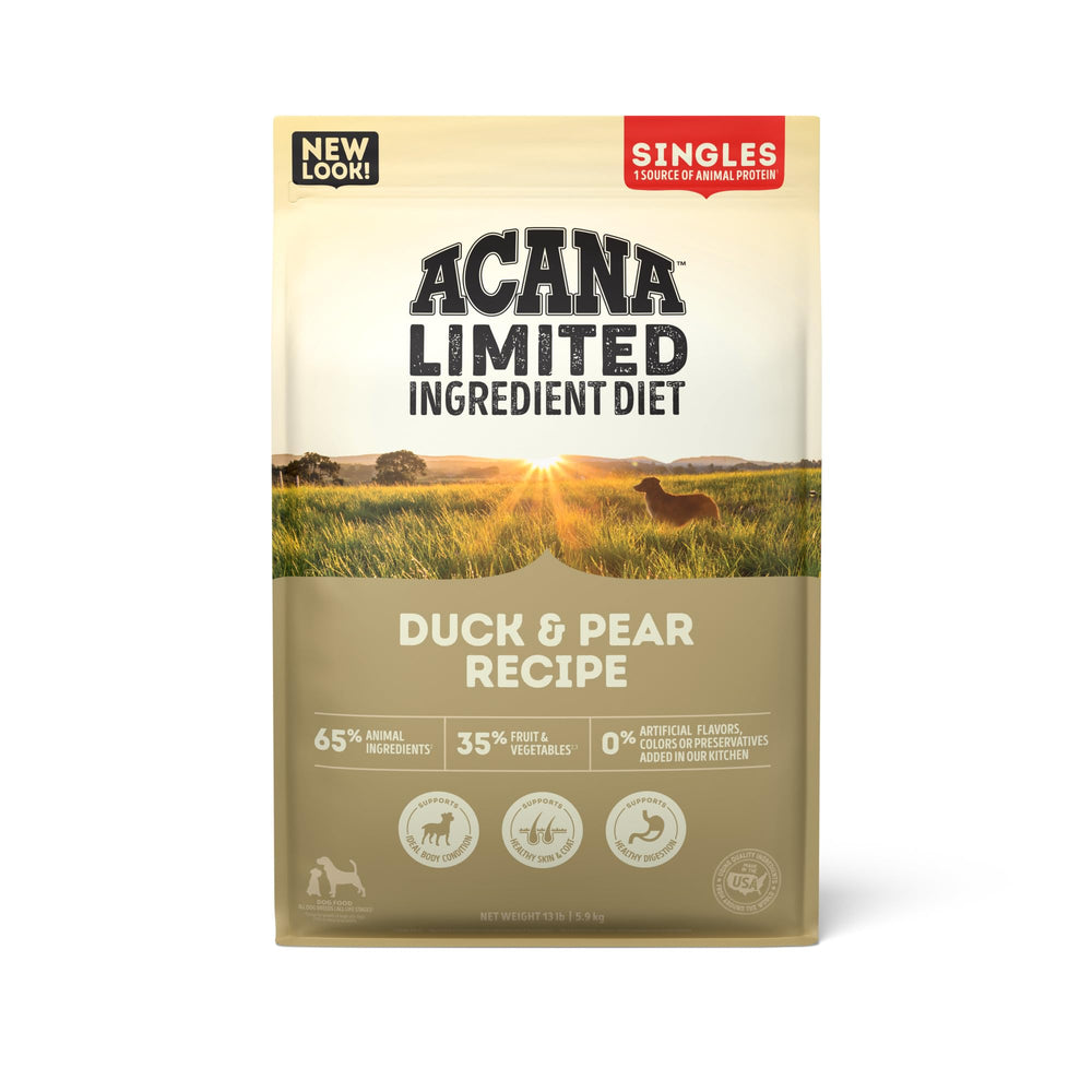 ACANA Singles saco pato y pera 13 libras, ideal para alimentación diaria de alta proteína.