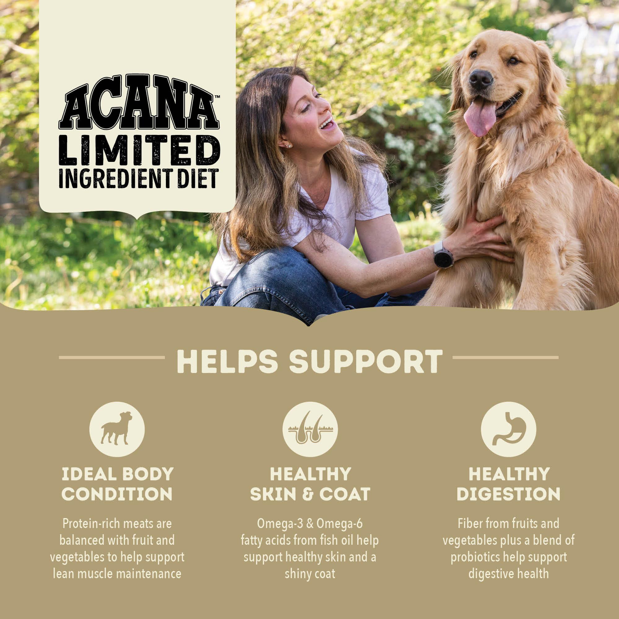 ACANA Singles sin granos, opción natural para perros sensibles.