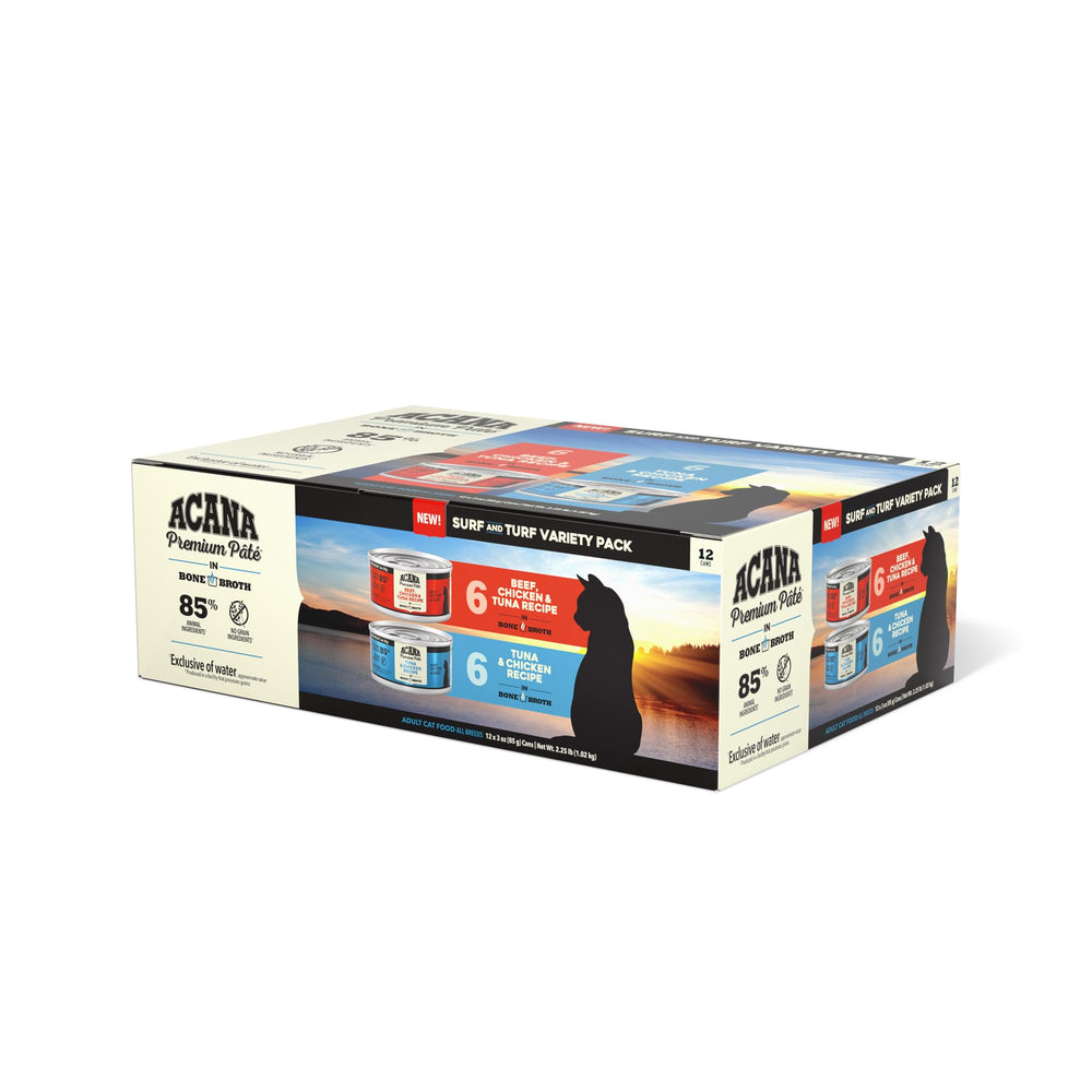 ACANA Surf y Turf paté en lata, paquete de 12, ideal para variedad diaria.