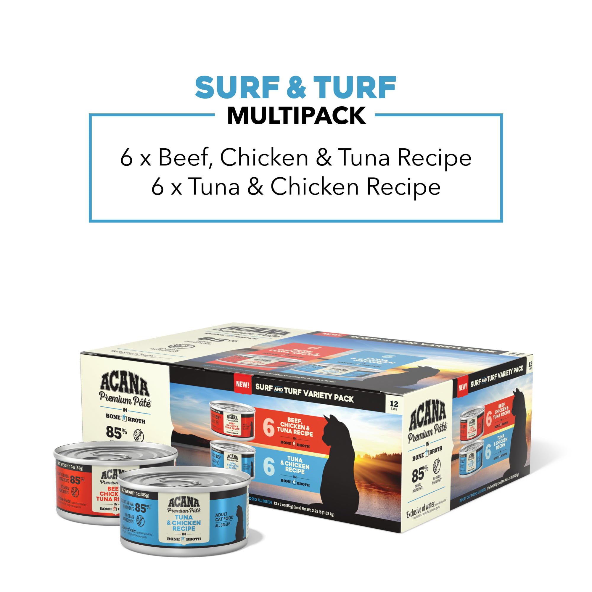 ACANA Surf y Turf variedad-paquete, facilita rotar sabores para gatos.