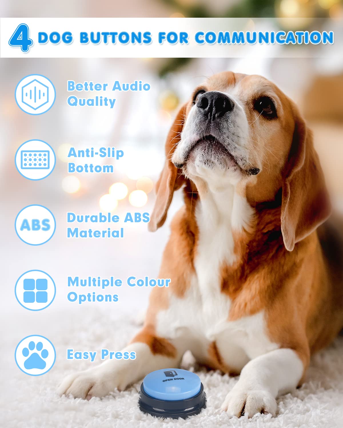 Acools botones-perro-grabacion-30s: cada botón graba mensajes de hasta 30 segundos para tu mascota.