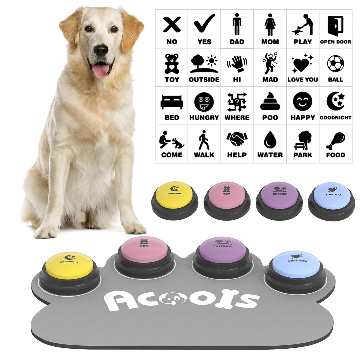 Acools: conjunto de 4 botones parlantes para perros mejora la comunicación en casa