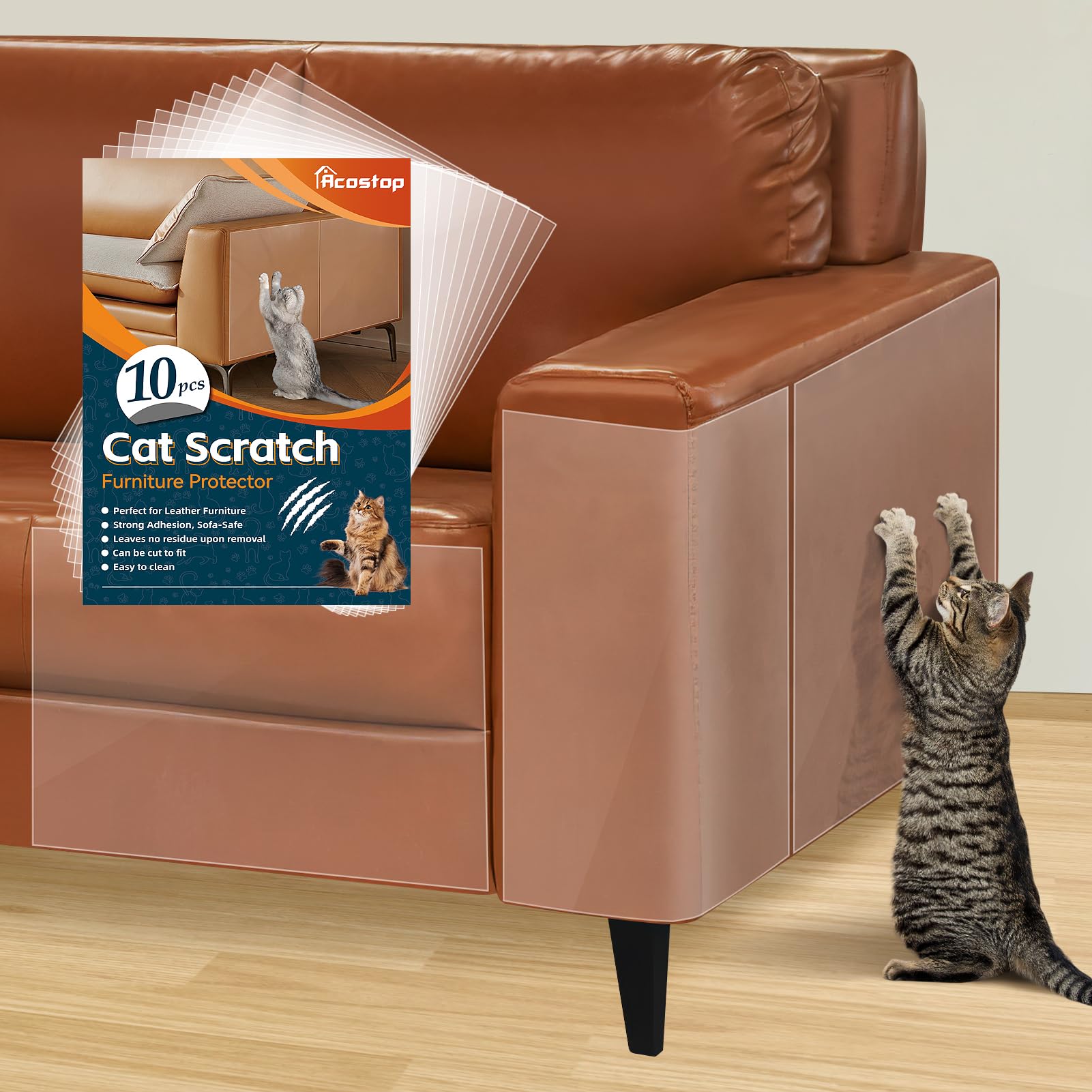 Protector Acostop para muebles de cuero evita arañazos de gatos.