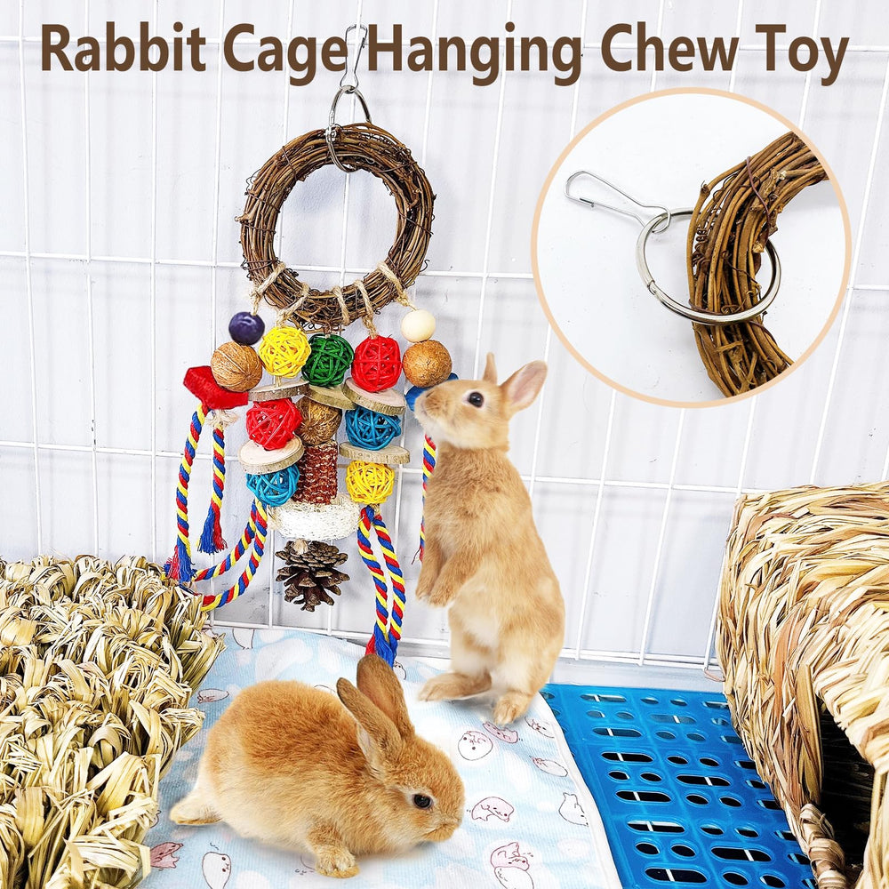 Acsist Bunny Chew Toy anillo de ratán y snack, diseño seguro para masticar.