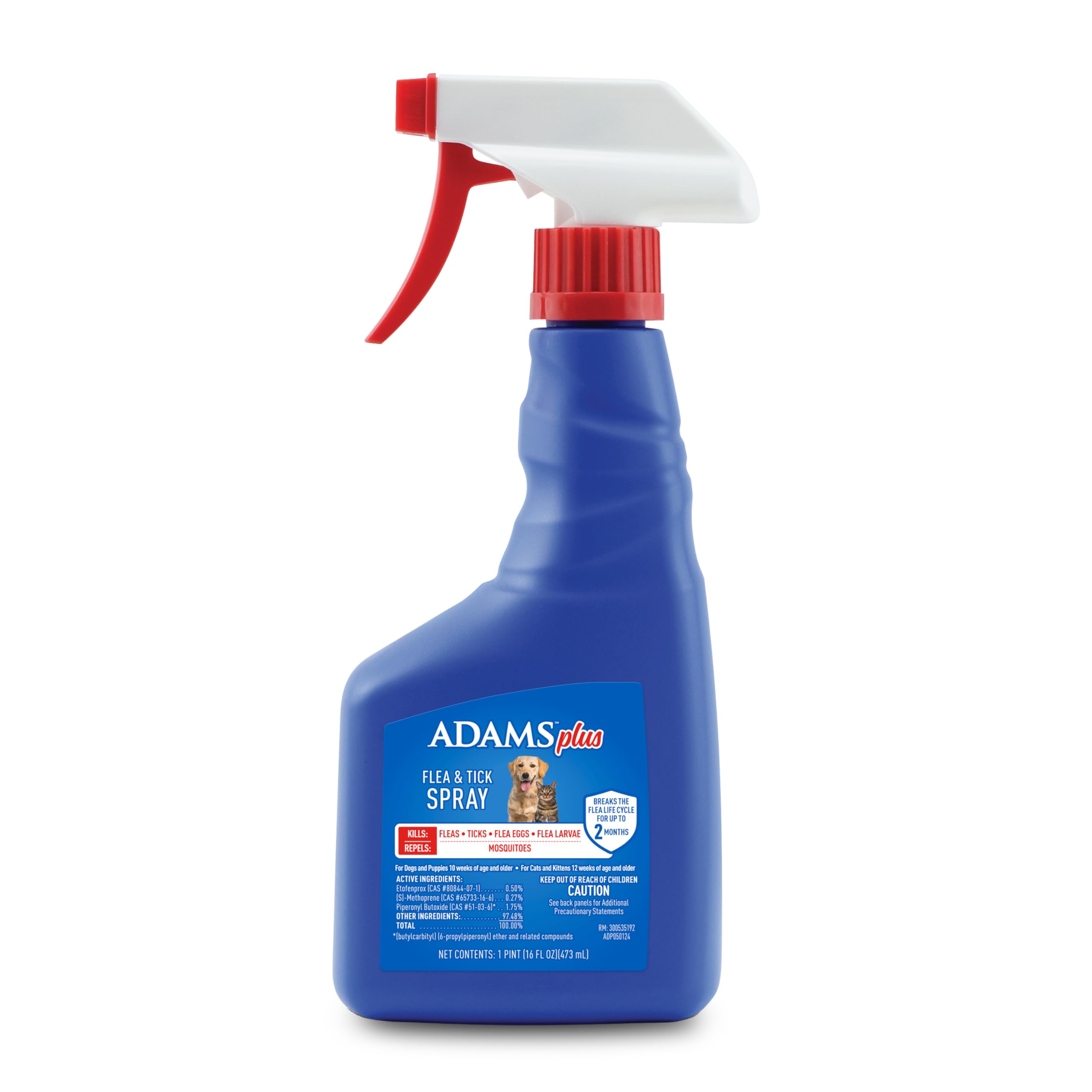 ADAMS Plus en botella rociado, elimina pulgas y garrapatas en mascotas.