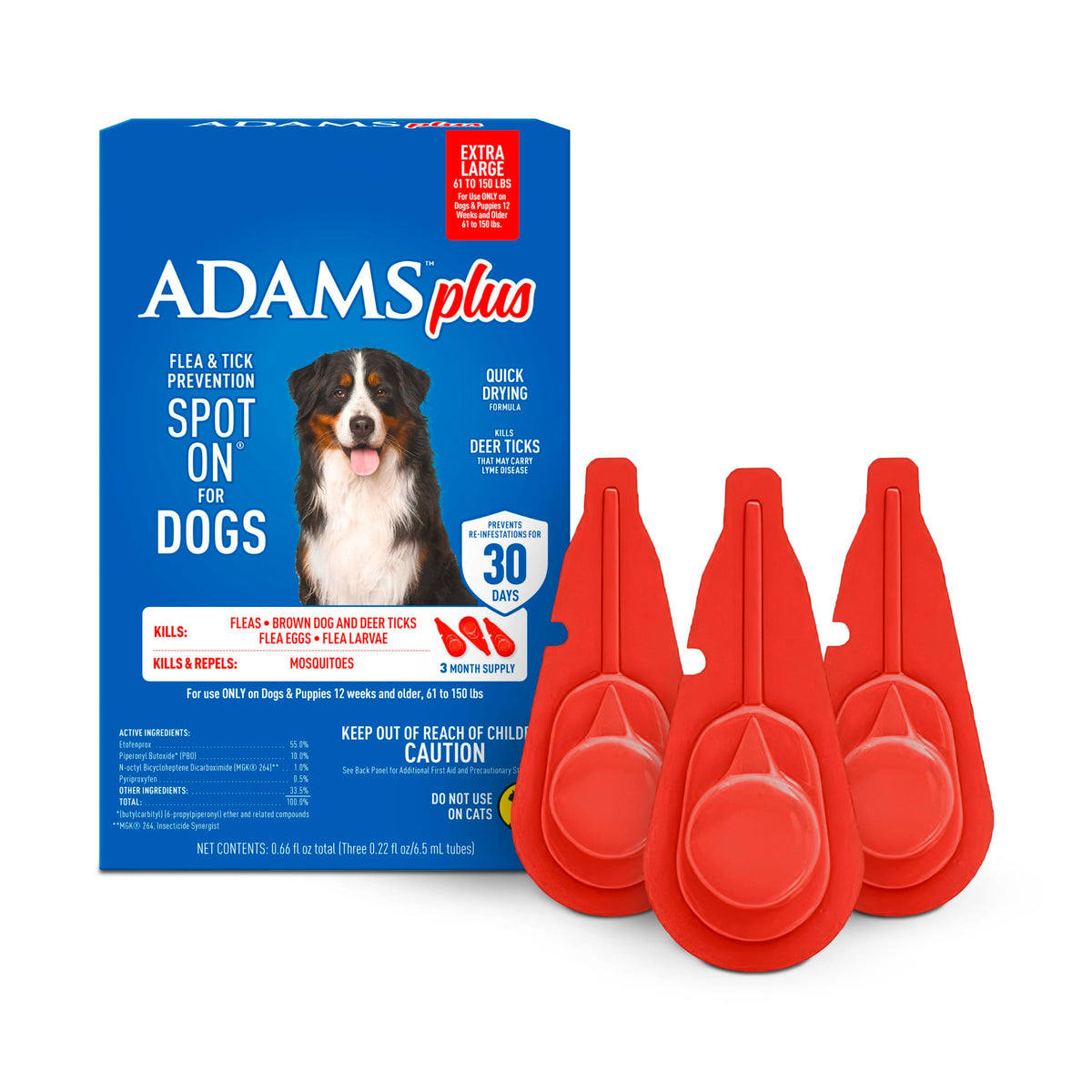 ADAMS Plus para perros extragrandes: aplicación en el pelaje para protección rápida contra pulgas.