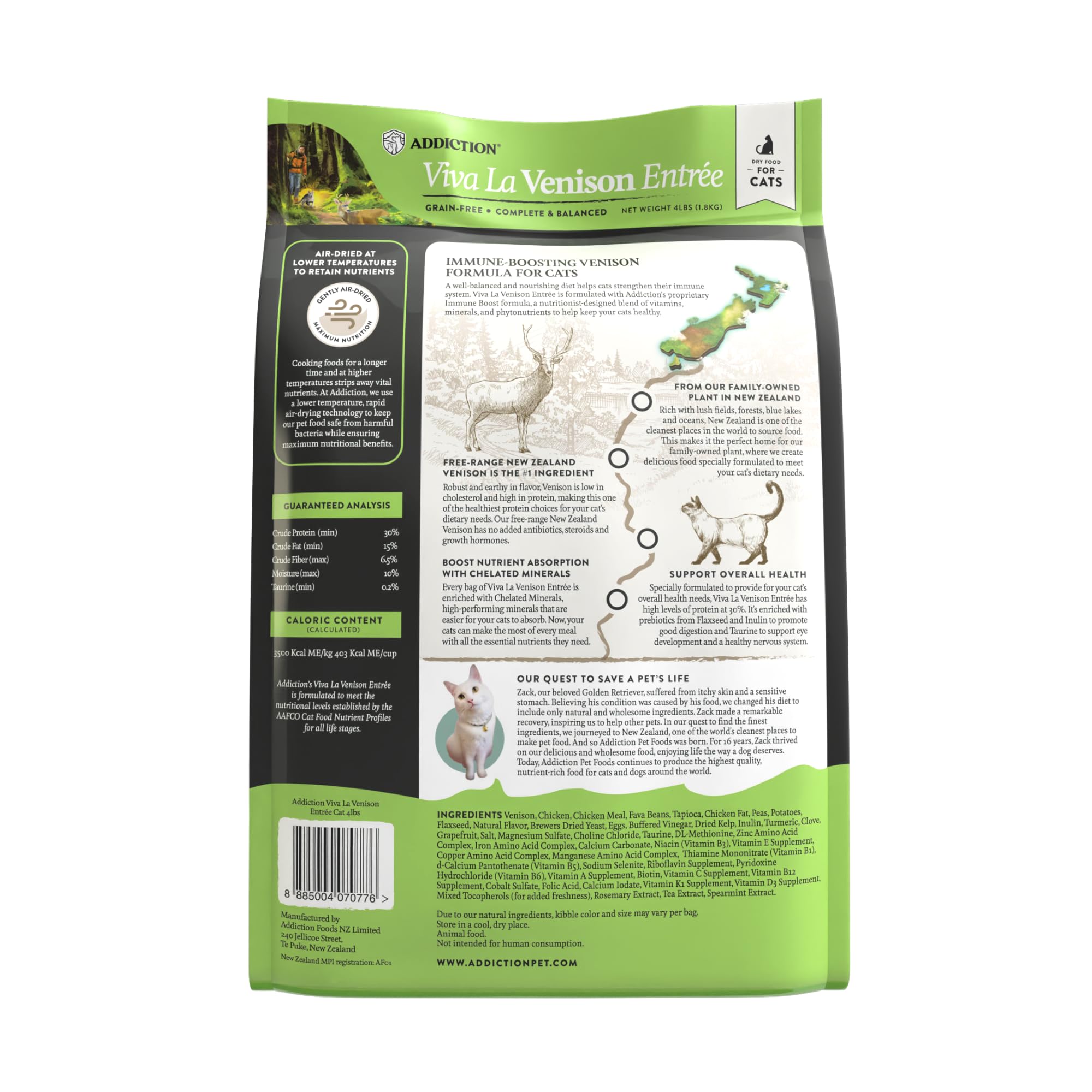 Addiction Viva Venison, fórmula alta en proteína para apoyar el tono muscular felino