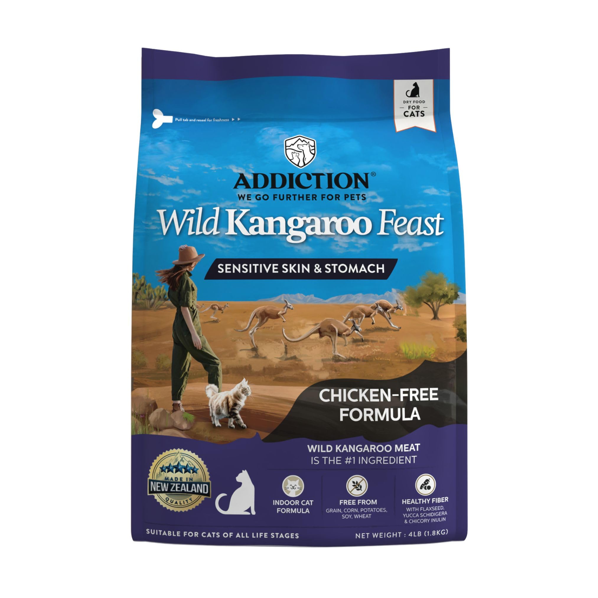 Addiction Wild Kangaroo Feast, bolsa de 4 libras, ideal para gatos con piel sensible.