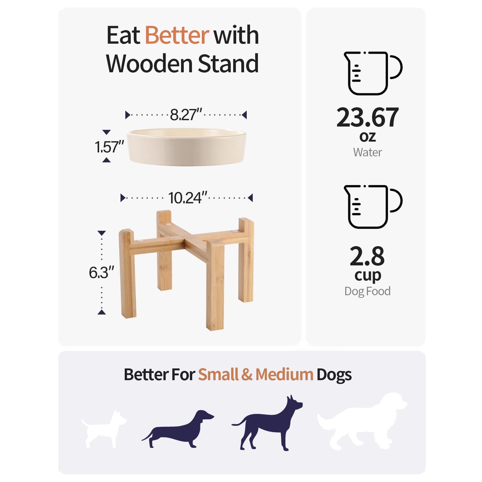 Addogyy tazón cerámico elevado para perros, base estable y antideslizante